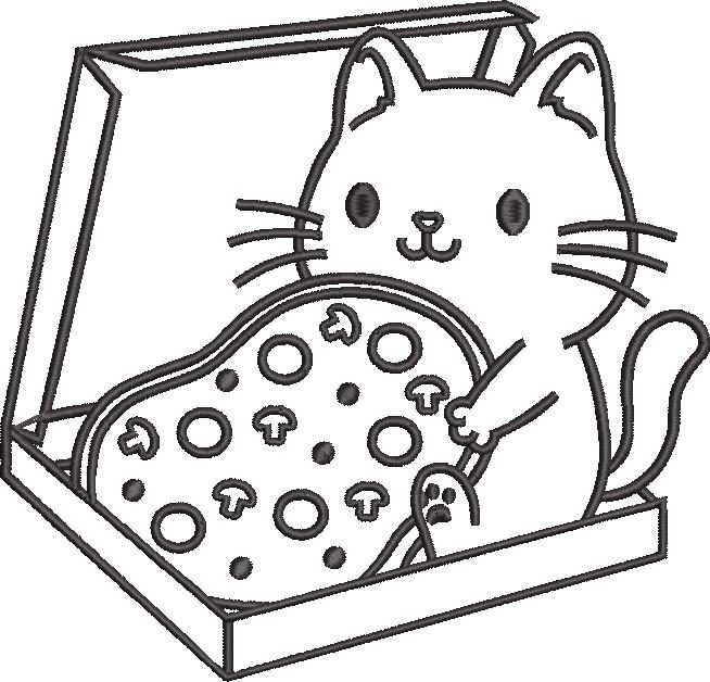 Cat Is In The Pizza Box Embroidery Pattern Cat Is In The Pizza Box Embroidery Pattern