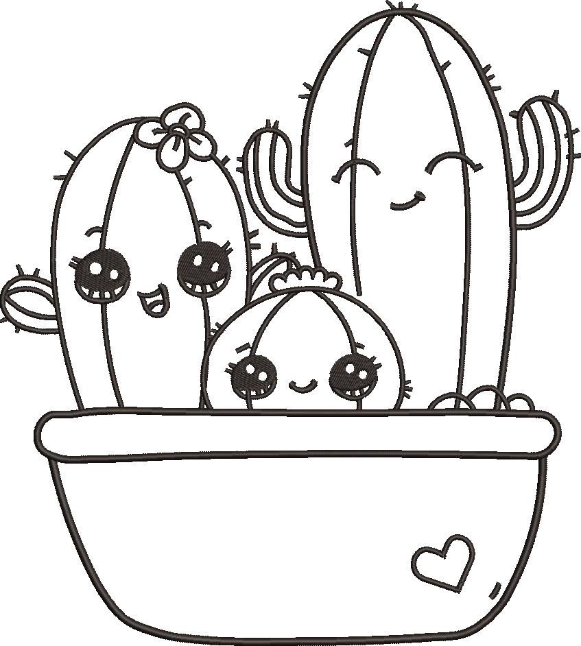 Cute Cactus Plants Embroidery Design