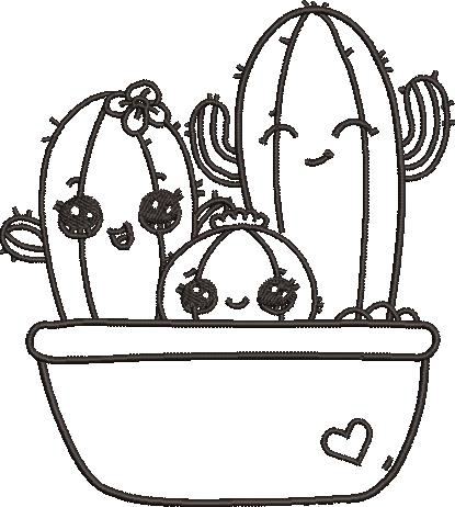Cute Cactus Plants Embroidery Design