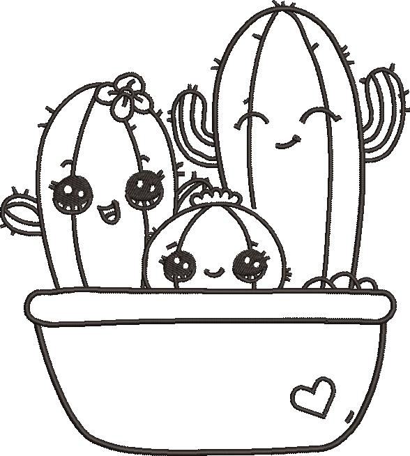 Cute Cactus Plants Embroidery Design