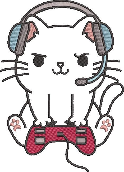 Cute Cat With Headphones Embroidery Design Cute Cat With Headphones Embroidery Design