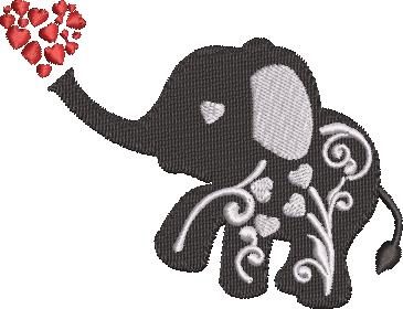 Elephant Silhouette With Hearts Embroidery Design
