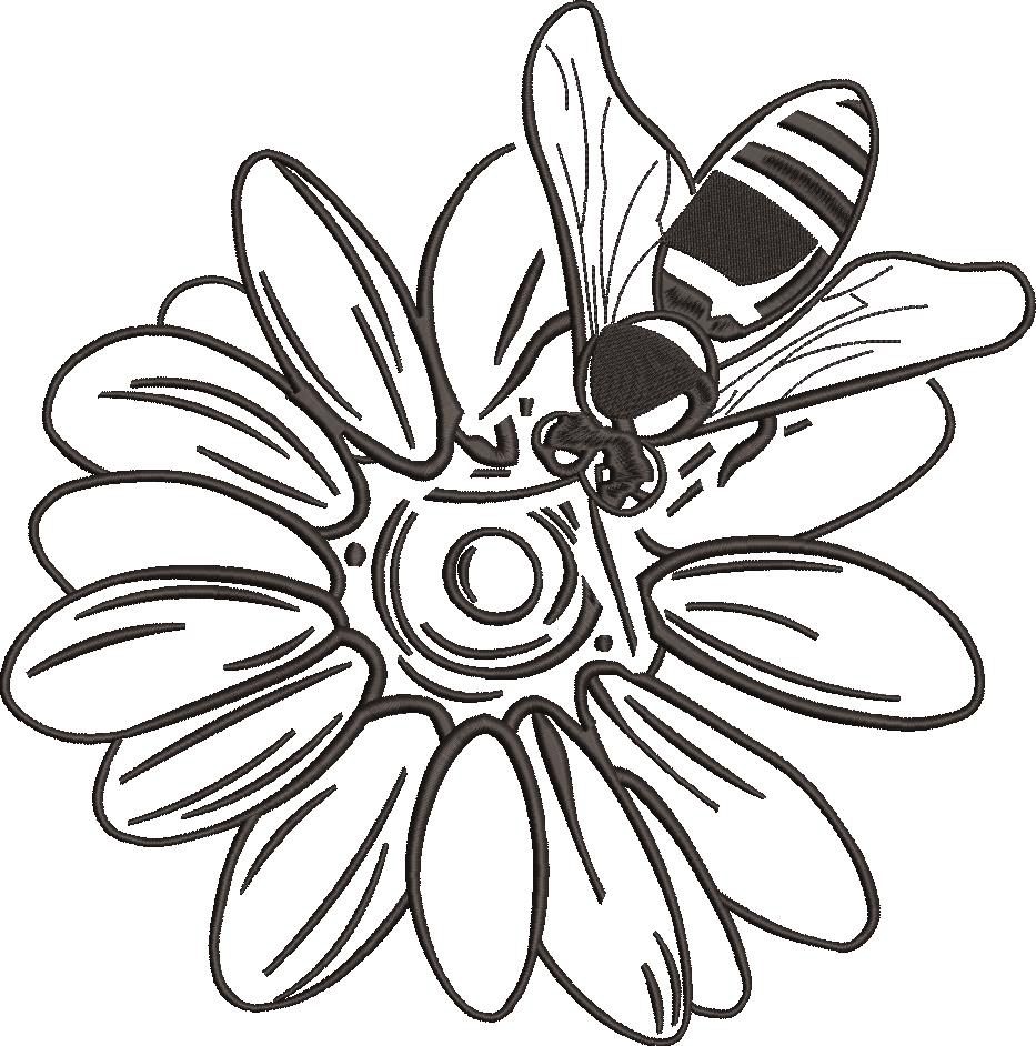 Calendula Flower With Bee Embroidery Design Calendula Flower With Bee Embroidery Design