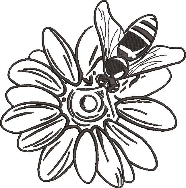 Calendula Flower With Bee Embroidery Design Calendula Flower With Bee Embroidery Design