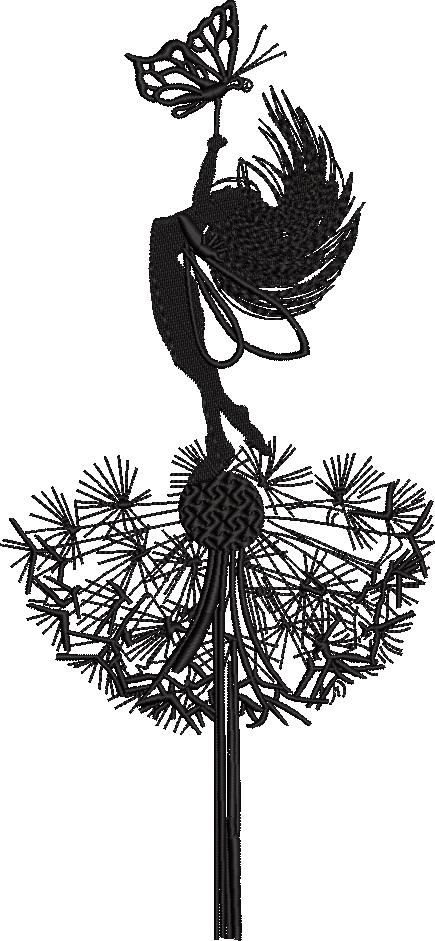 Girl On Dandelion Flower Silhouette Embroidery Design