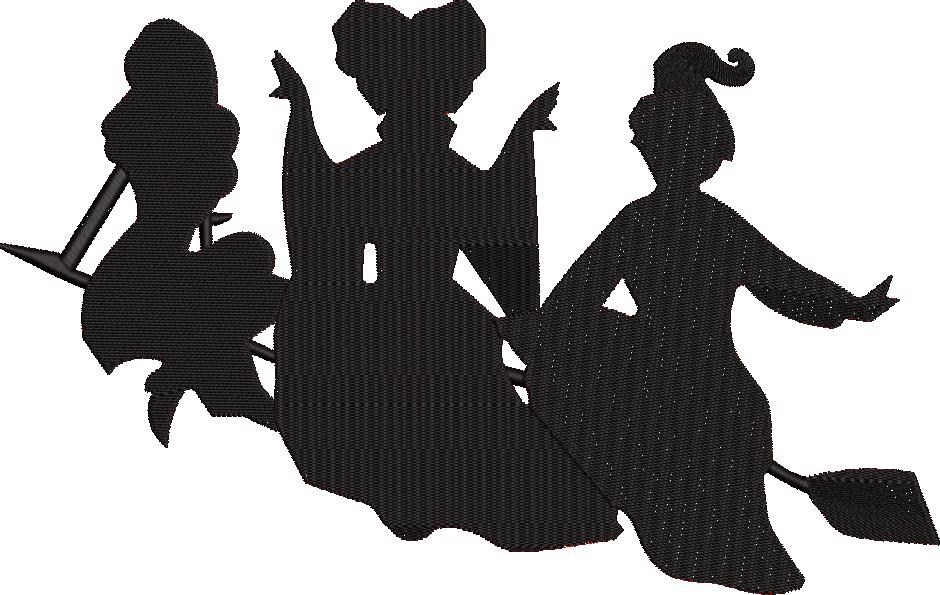 Witches On Broom Silhouette Embroidery Pattern Witches On Broom Silhouette Embroidery Pattern