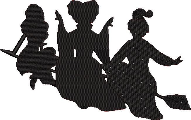 Witches On Broom Silhouette Embroidery Pattern Witches On Broom Silhouette Embroidery Pattern