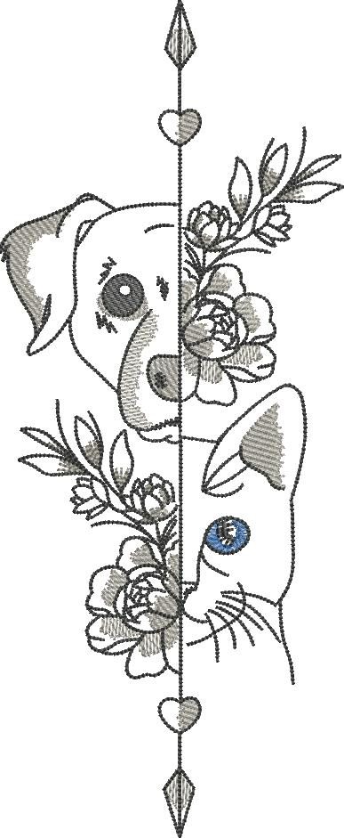 Floral Cat And Dog Face Floral Cat And Dog Face