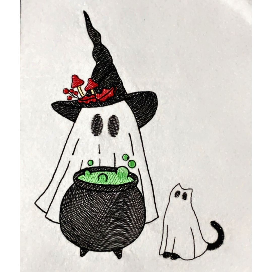 Witchy Ghost Cat And Cauldron