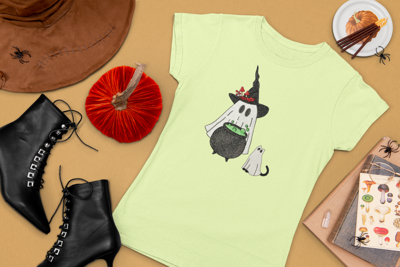 Witchy Ghost Cat And Cauldron