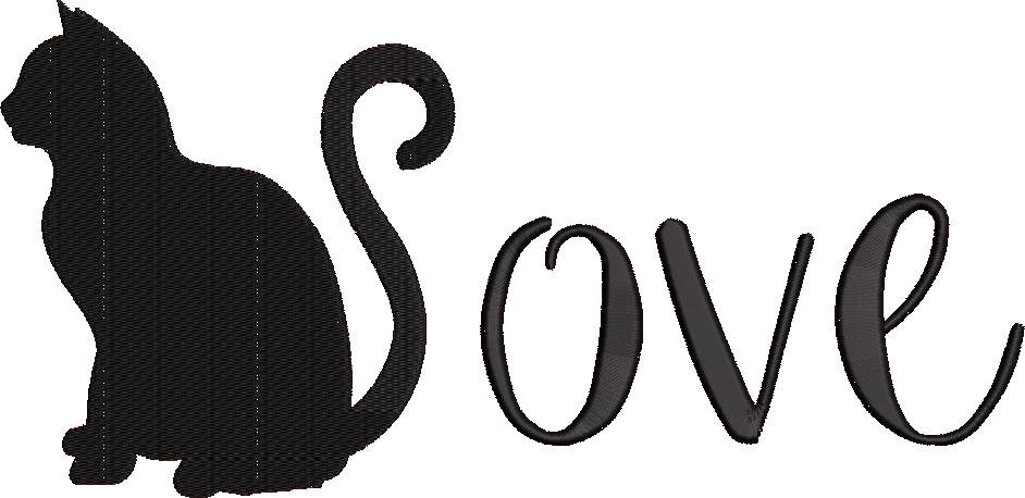 Cat Love Word Art Embroidery Design