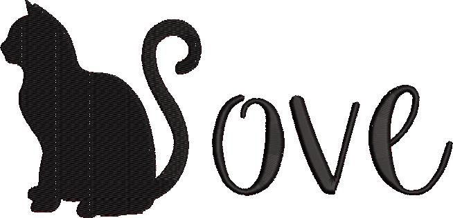 Cat Love Word Art Embroidery Design