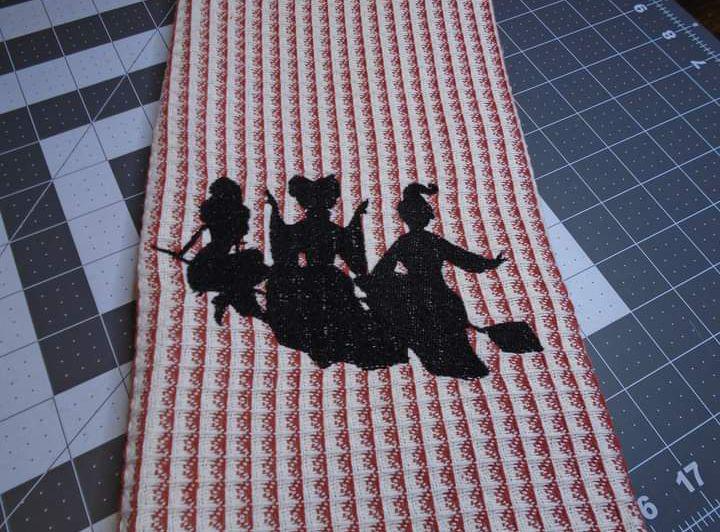 Witches On Broom Silhouette Embroidery Pattern