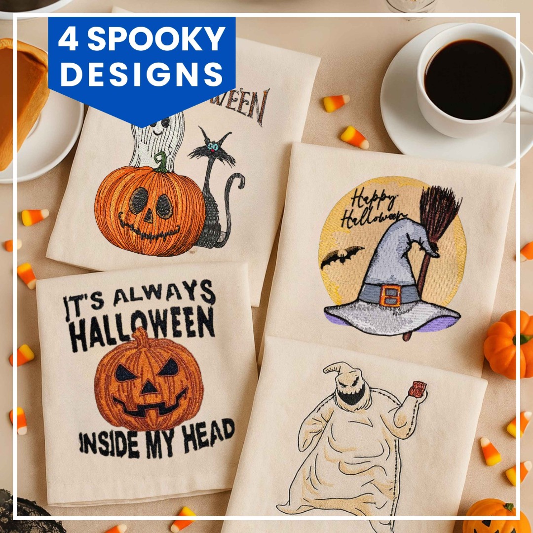 Pack of 4 Halloween Embroidery Designs Pack of 4 Halloween Embroidery Designs