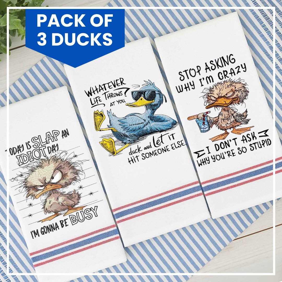 Pack of 3 Funny Ducks Embroidery Designs