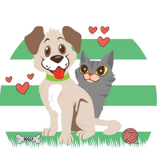 Puppy With Kitten Vector Only