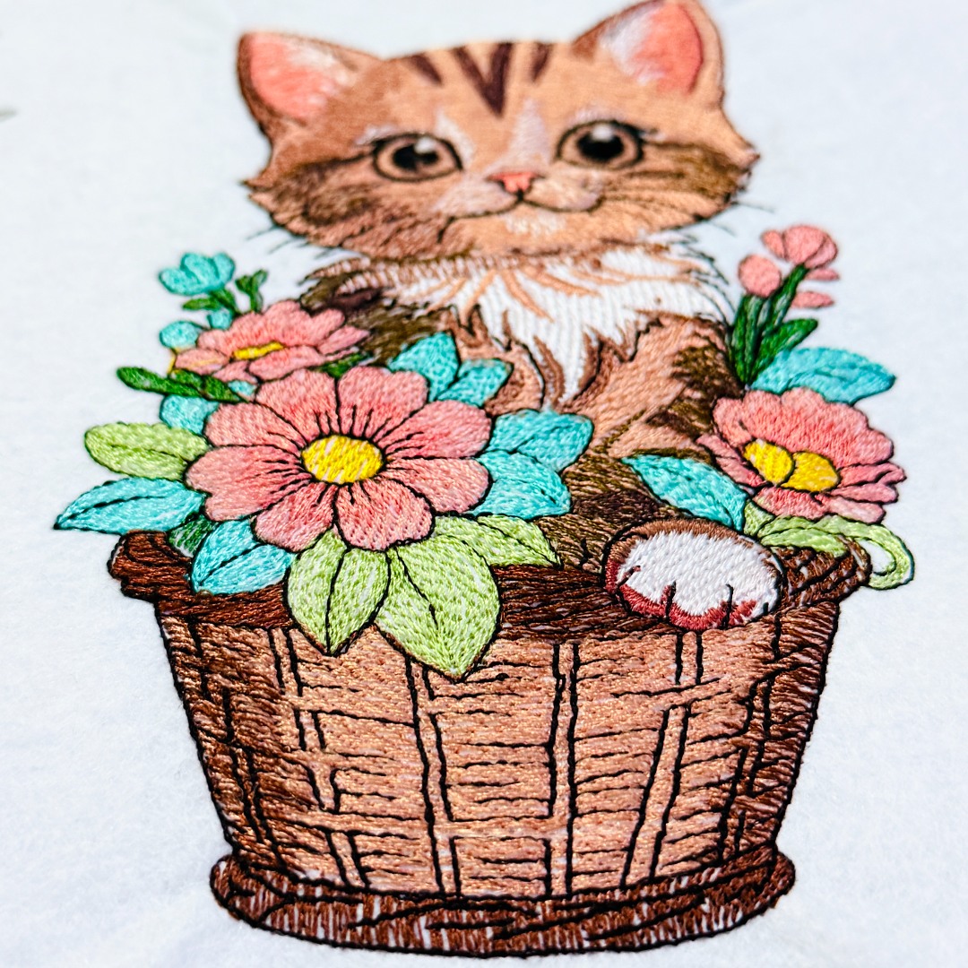 Floral Kitten In Basket