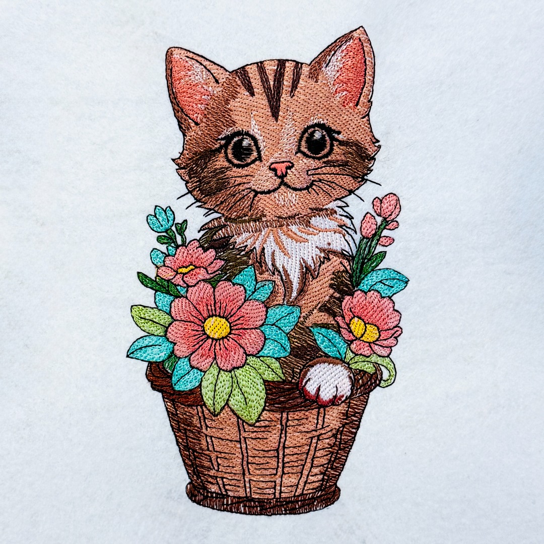 Floral Kitten In Basket Floral Kitten In Basket