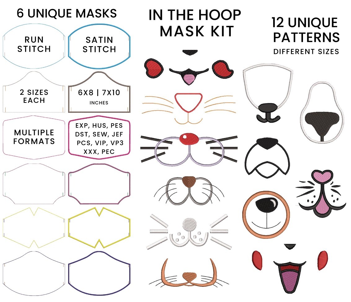 Mask Kit - 12 Cartoon Patterns + 6 Mask Frames Mask Kit - 12 Cartoon Patterns + 6 Mask Frames