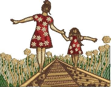 Mom and Daughter on Railway Track Mom and Daughter on Railway Track
