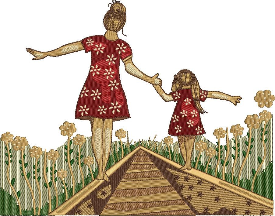 Mom and Daughter on Railway Track Mom and Daughter on Railway Track