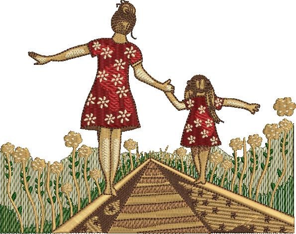 Mom and Daughter on Railway Track Mom and Daughter on Railway Track