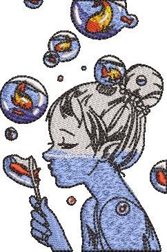 Girl Making Bubble Of Fishes Girl Making Bubble Of Fishes