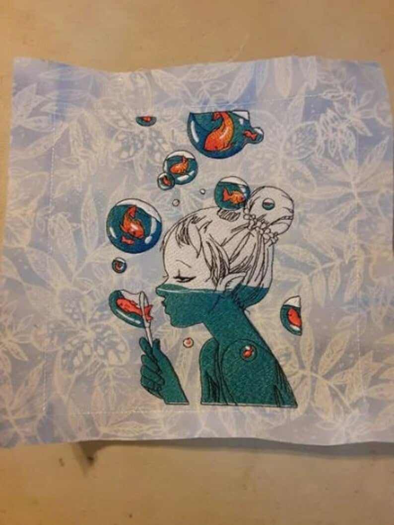 Girl Making Bubble Of Fishes Girl Making Bubble Of Fishes