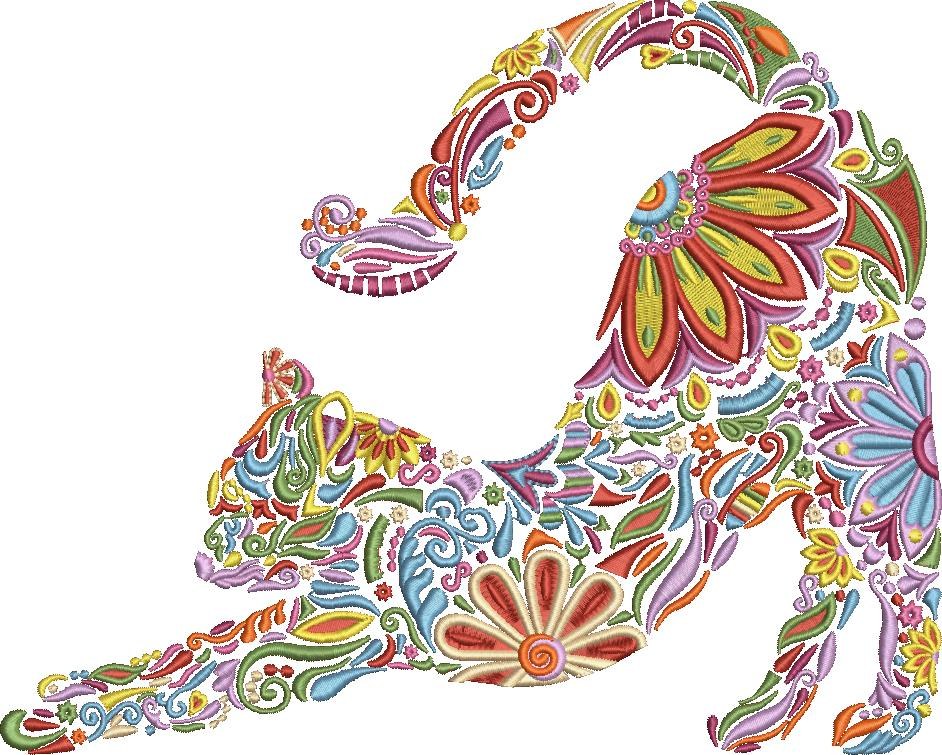 Floral Cat Embroidery Floral Cat Embroidery