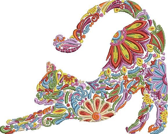 Floral Cat Embroidery Floral Cat Embroidery