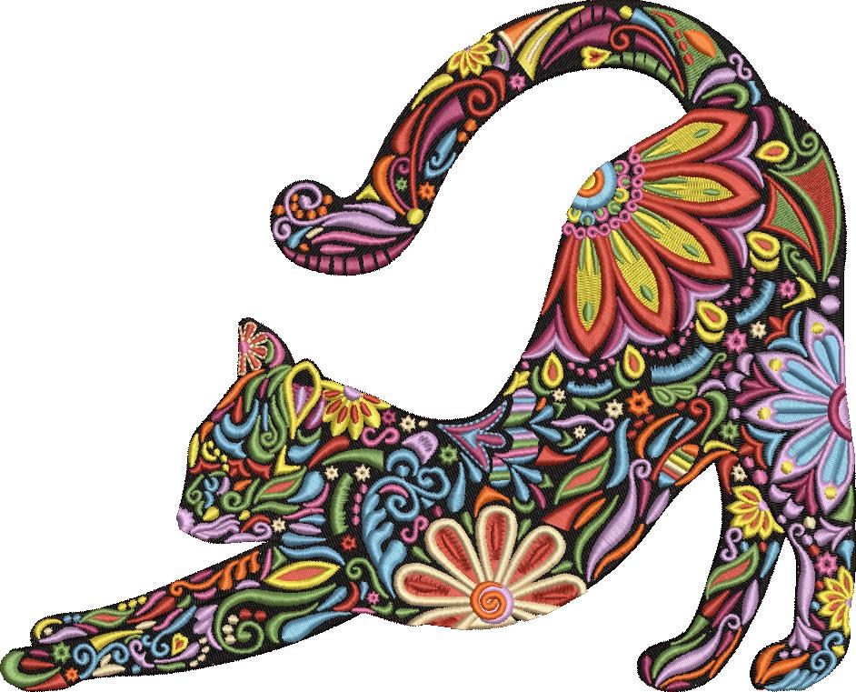 Floral Cat With Black Background Floral Cat With Black Background