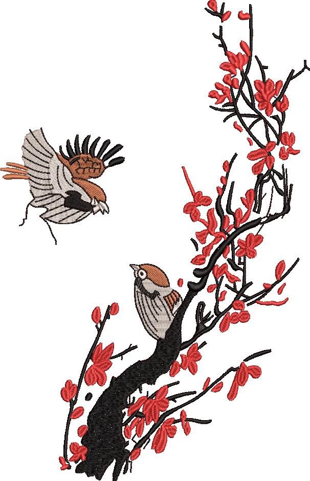 Sparrows On A Blossom Tree Sparrows On A Blossom Tree