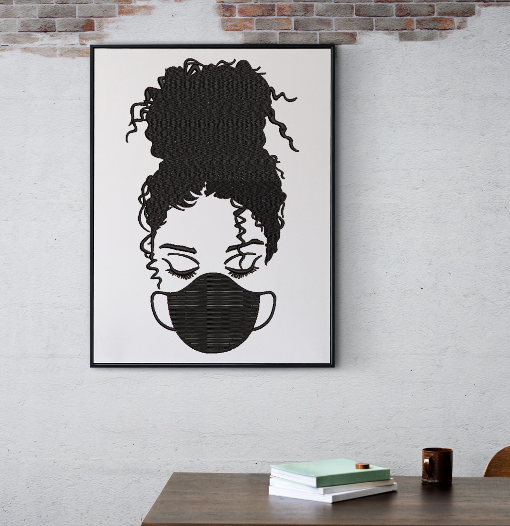 Curly Hair Girl With Mask