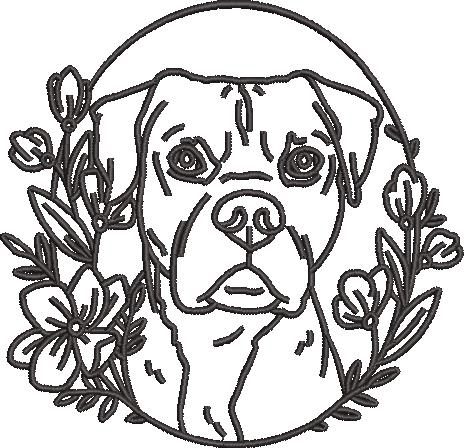 Boxer Dog in Floral Frame