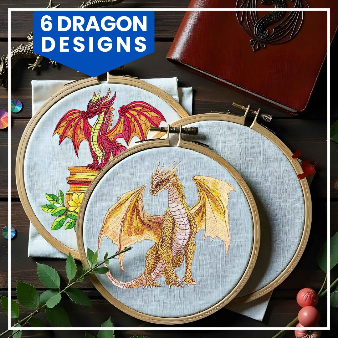 Dragon Lovers Pack of 6 Embroidery Designs Dragon Lovers Pack of 6 Embroidery Designs