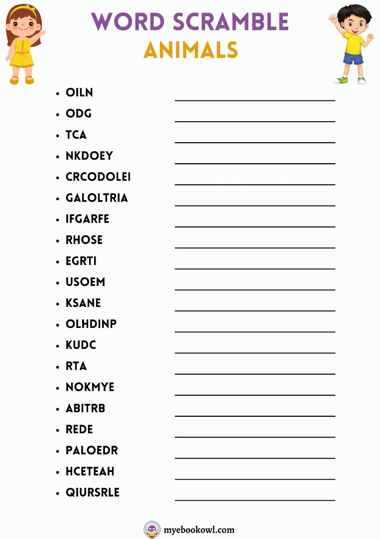 Kids Word Scramble 9 Game Sheets with Answer Key Printable Kids Word Scramble 9 Game Sheets with Answer Key Printable