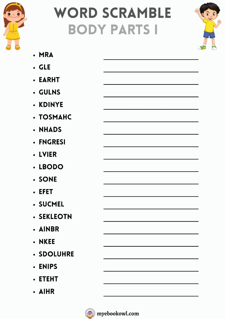 Kids Word Scramble 9 Game Sheets with Answer Key Printable Kids Word Scramble 9 Game Sheets with Answer Key Printable