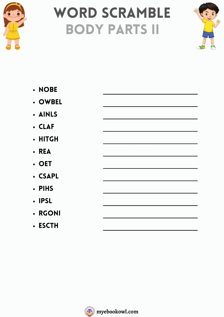 Kids Word Scramble 9 Game Sheets with Answer Key Printable Kids Word Scramble 9 Game Sheets with Answer Key Printable