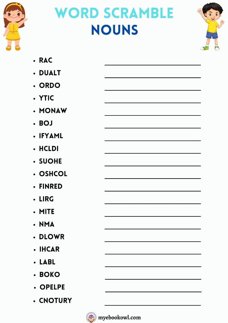 Kids Word Scramble 9 Game Sheets with Answer Key Printable Kids Word Scramble 9 Game Sheets with Answer Key Printable