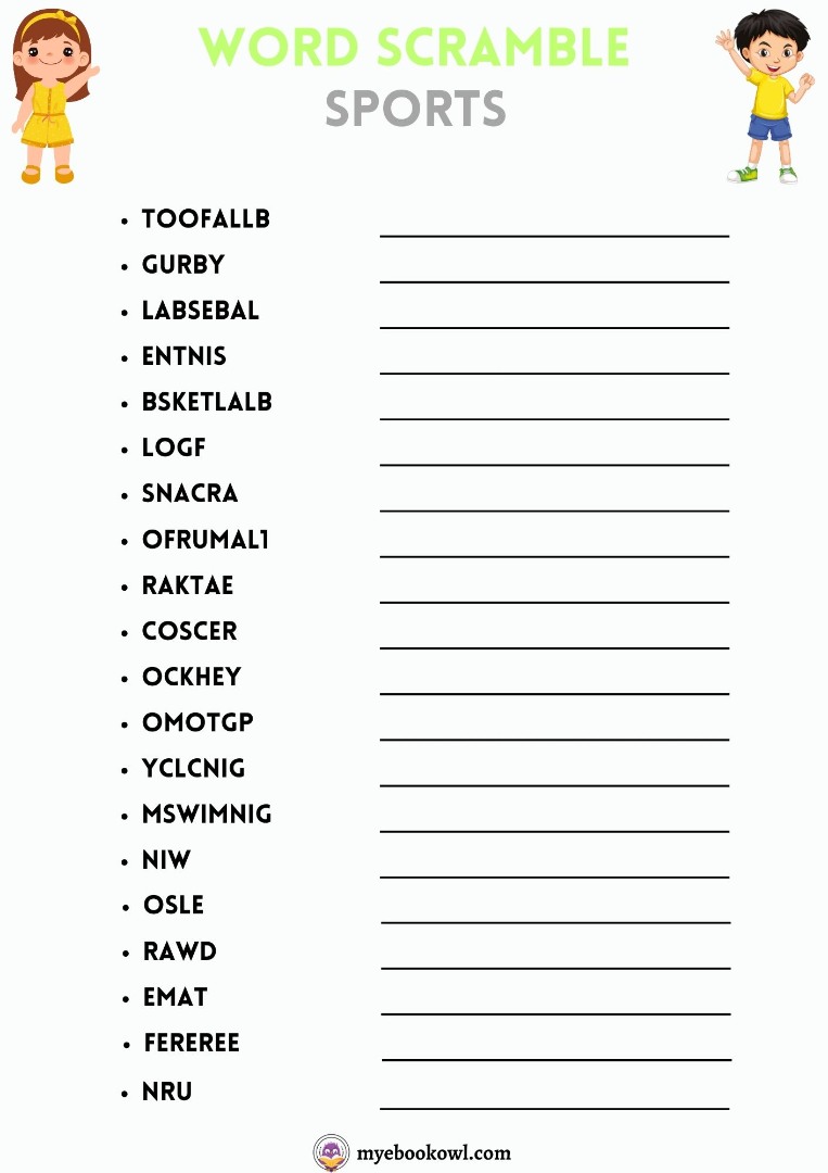 Kids Word Scramble 9 Game Sheets with Answer Key Printable Kids Word Scramble 9 Game Sheets with Answer Key Printable