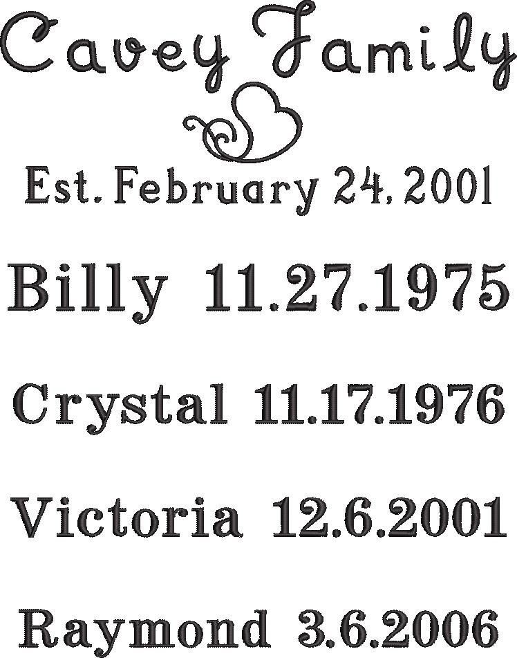 Family Names With DOB - Custom Digitizing Family Names With DOB - Custom Digitizing