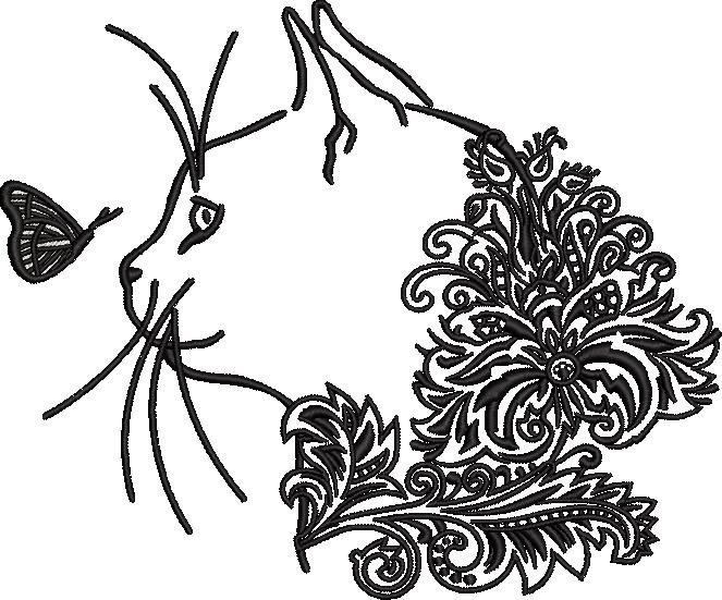 Floral Cat And Butterfly Floral Cat And Butterfly