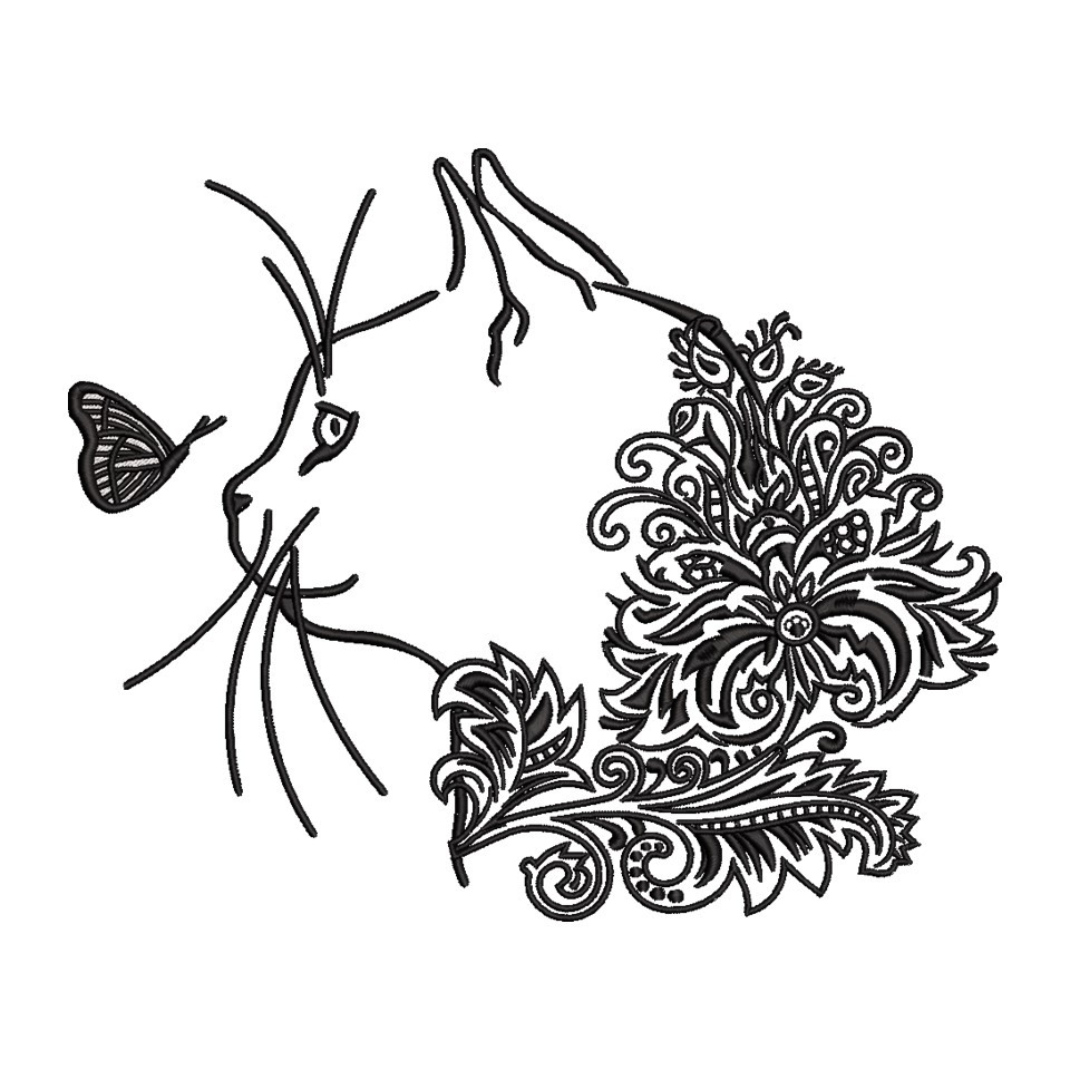 Floral Cat And Butterfly Floral Cat And Butterfly
