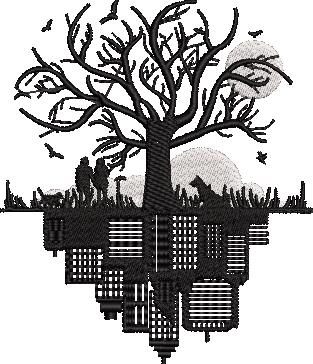 Tree with City reflection