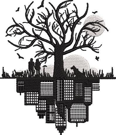 Tree with City reflection