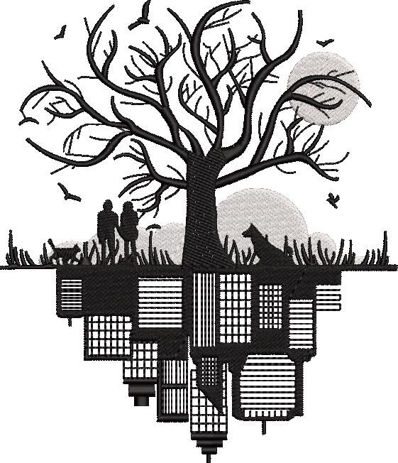 Tree with City reflection