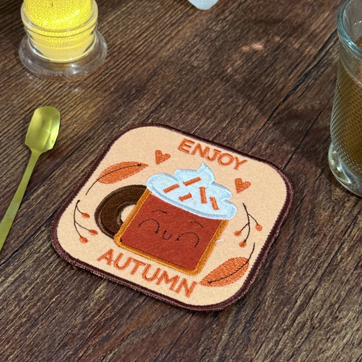 Autumn Hot Chocolate ITH Applique Coaster Autumn Hot Chocolate ITH Applique Coaster