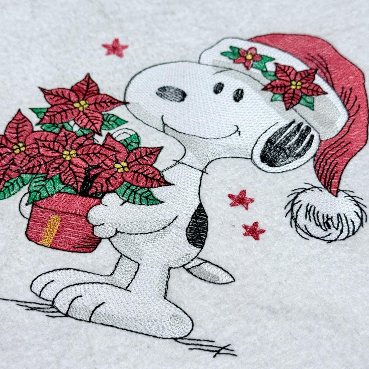 Christmas Nosey Dog With Poinsettias