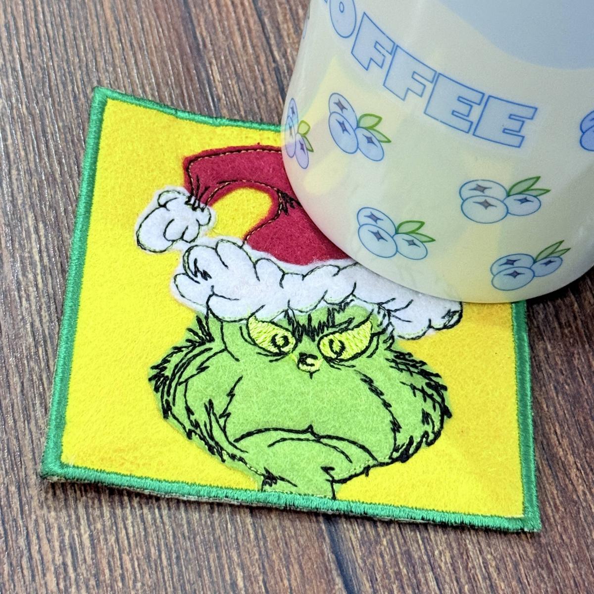 Frowning Christmas Thief Applique Coaster ITH Frowning Christmas Thief Applique Coaster ITH