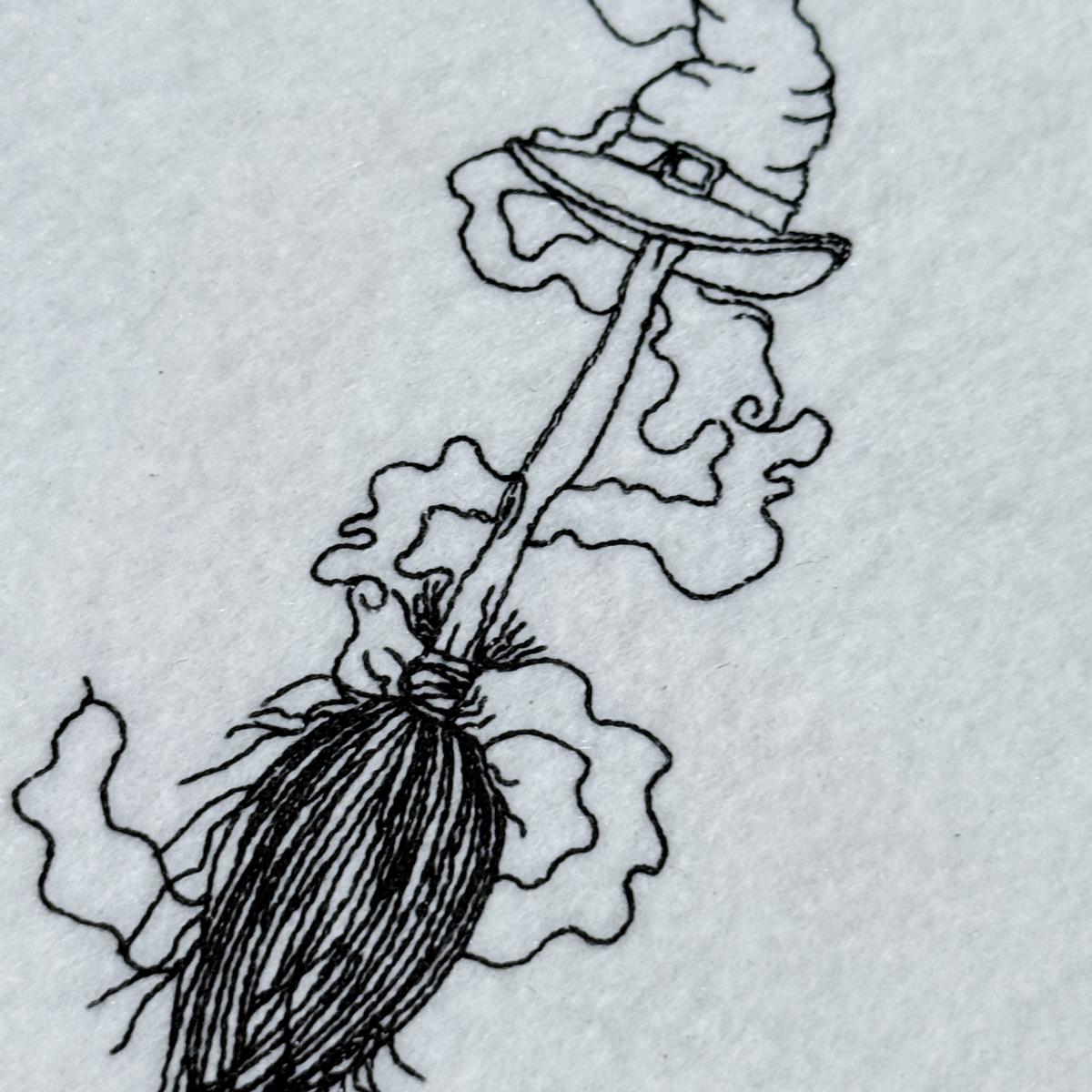Witch Broom With Hat Line Art